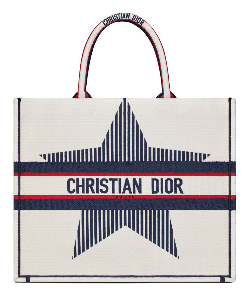 Christian Dior Dioralps Book Tote Embroidery Bag Cream